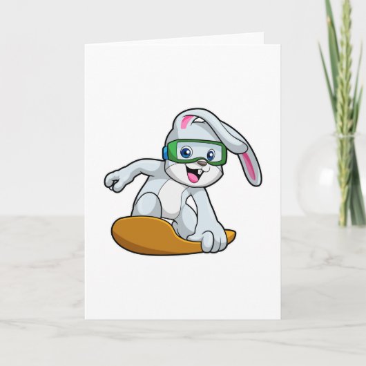 Carte Lapin en tant que snowboardeur avec snowboard (Devant)