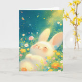 Carte Lapin endormi parmi les fleurs (Fleur jaune)
