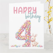 Carte Lapin et bonbons en Whimsical Aquarelle 4e anniver (Fleur jaune)