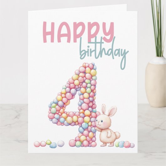 Carte Lapin et bonbons en Whimsical Aquarelle 4e anniver (Devant)