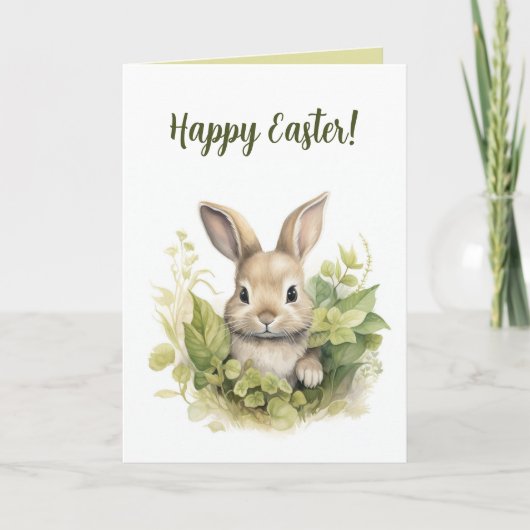 Carte Lapin et Feuille éditable Pâques (Devant)