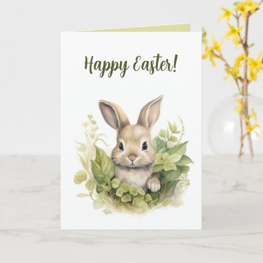 Carte Lapin et Feuille éditable Pâques (Fleur jaune)
