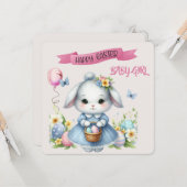 Carte Lapin et Pâques Panier Joyeux bébé de Pâques Fille (Devant/Arrière en situation)