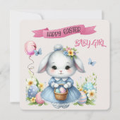 Carte Lapin et Pâques Panier Joyeux bébé de Pâques Fille (Devant)