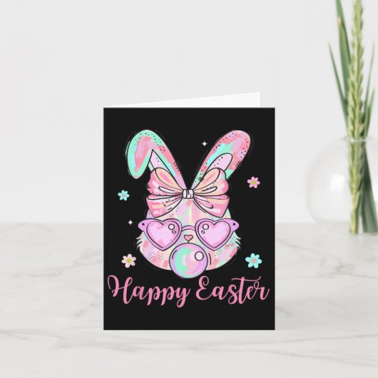 Carte Lapin Face Coquette Bow Jour de Pâques Bubblegu (Devant)