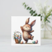 Carte Lapin fantaisiste et panier d'œufs de Pâques (Debout devant)