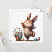 Carte Lapin fantaisiste et panier d'œufs de Pâques (Devant/Arrière en situation)