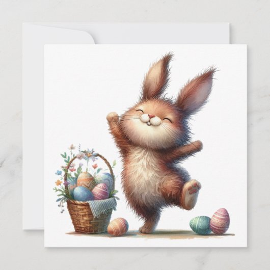 Carte Lapin fantaisiste et panier d'œufs de Pâques (Devant)
