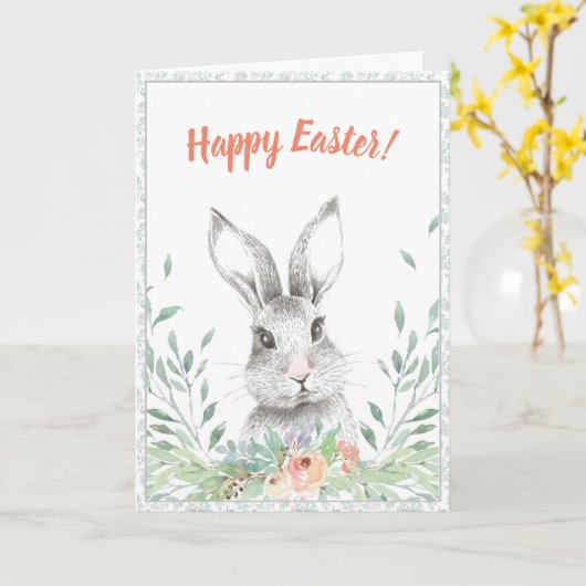 Carte Lapin Floral Pâques (Fleur jaune)