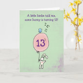 Carte Lapin flottant tenant un ballon Anniversaire (Fleur jaune)