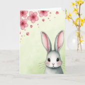 Carte Lapin Gris Pétales Roses (Fleur jaune)