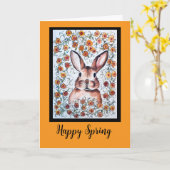 Carte Lapin joyeux de printemps (Fleur jaune)
