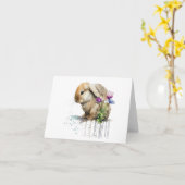 Carte Lapin lapin à coulisse d'aquarelle avec Fleurs BLA (Fleur jaune)