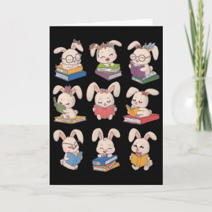 Carte Lapin lisant des livres jour de Pâques bibliothéca