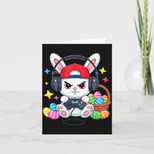 Carte Lapin mignon avec écouteurs jeu de Pâques