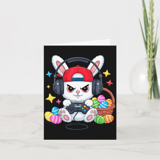 Carte Lapin mignon avec écouteurs jeu de Pâques  (Devant)