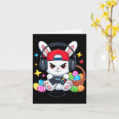 Carte Lapin mignon avec écouteurs jeu de Pâques  (Fleur jaune)