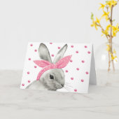 Carte Lapin mignon avec noeud rose (Fleur jaune)