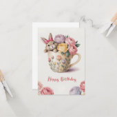 Carte Lapin Mignon Dans Une Tasse (Devant/Arrière en situation)
