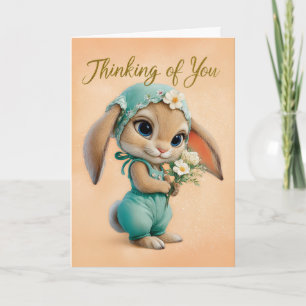Carte Lapin Mignon en Combinaison et Bonnet de Teinte Cy