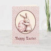 Carte Lapin Mignon Enlaçant un Œuf Monogramme à Points (Devant)