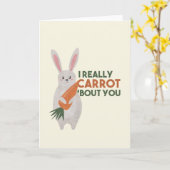 Carte Lapin mignon jeu de mots sur carotte - Je suis vra (Fleur jaune)