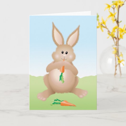 Carte Lapin mignon mangeant une carotte (Fleur jaune)
