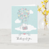 Carte Lapin Mignon Montgolfière Pensées pour toi (Fleur jaune)