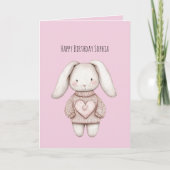 Carte Lapin Mignon Rose Doux Pull Rose Coeur Anniversair (Devant)