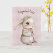 Carte Lapin mignon sur gingham pour nouveau-né (Fleur jaune)