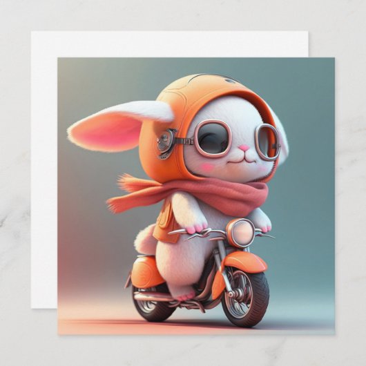 Carte Lapin Mignon sur Scooter (Devant / Derrière)