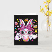 Carte Lapin mignon visage de léopard coquette bow six (Fleur jaune)
