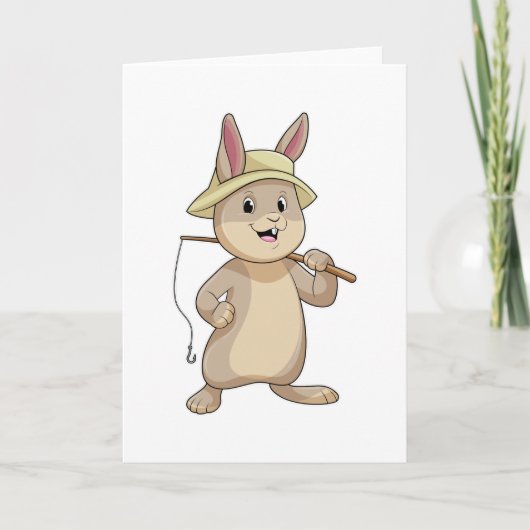 Carte Lapin pêcheur à la canne à pêche (Devant)