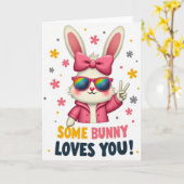 Carte Lapin Polka Dot T'aime (Fleur jaune)