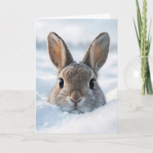Carte Lapin qui pense à toi dans une congère profonde