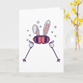 Carte Lapin qui skie avec des bâtons de ski et des lunet (Fleur jaune)