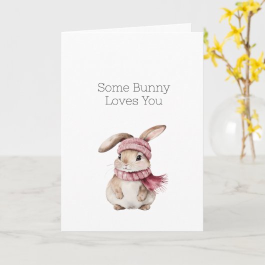 Carte Lapin rose amour de lapin (Fleur jaune)