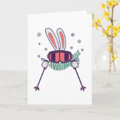 Carte Lapin skieur avec bâtons de ski lunettes de ski et (Fleur jaune)