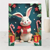 Carte Lapin sucré avec cadeau en hiver scène de Noël (Devant)