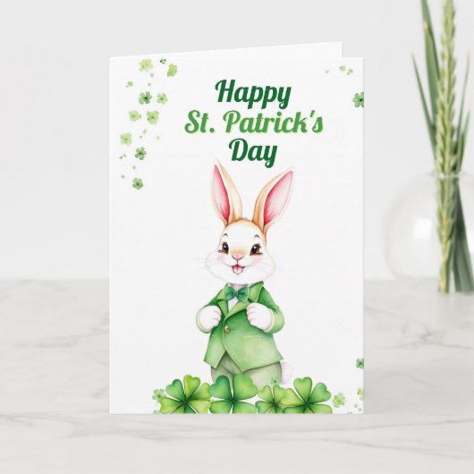Carte Lapin vert élégant avec trèfles Saint-Patrick (Devant)