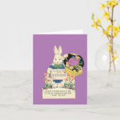 Carte Lapin vintage avec chapeau de Pâques (Fleur jaune)