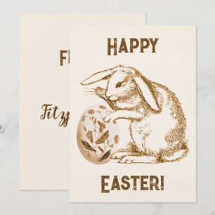 Carte Lapin vintage et oeuf Joyeux Pâques