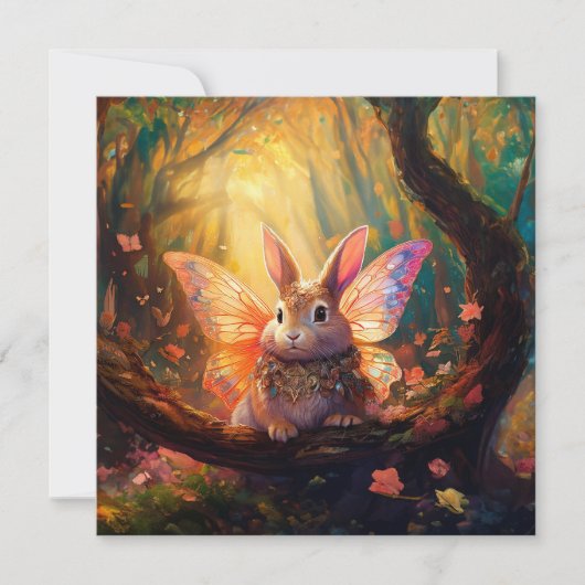 Carte Lapin Whimsical dans une forêt enchantée (Devant)