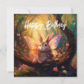 Carte Lapin Whimsical dans une forêt enchantée Joyeux an (Devant)