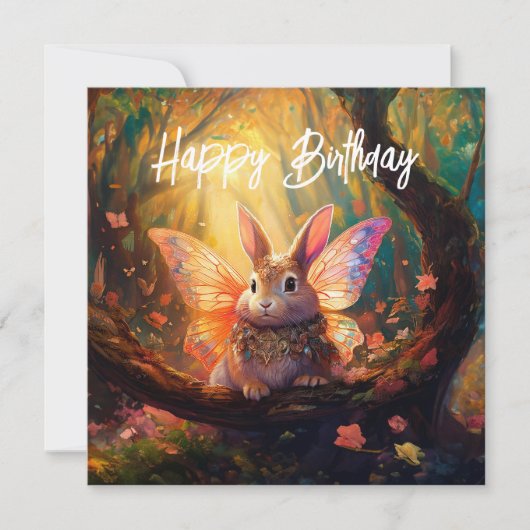 Carte Lapin Whimsical dans une forêt enchantée Joyeux an (Devant)
