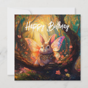 Carte Lapin Whimsical dans une forêt enchantée Joyeux an