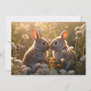 Carte Lapins Adorables dans la Prairie de Printemps Desi