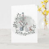 Carte Lapins aquarelle arbre de Noël (Fleur jaune)