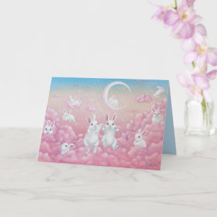 Carte Lapins dans des nuages roses, art fantaisiste