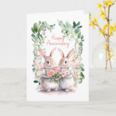 Carte Lapins de l'anniversaire du mariage avec fleurs d' (Fleur jaune)